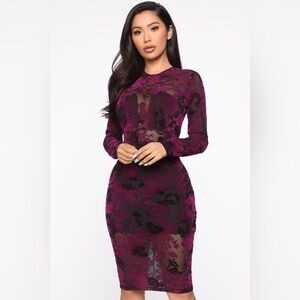 NWT Fashion Nova dress velvet black purple stretch sexy flirty girls night S